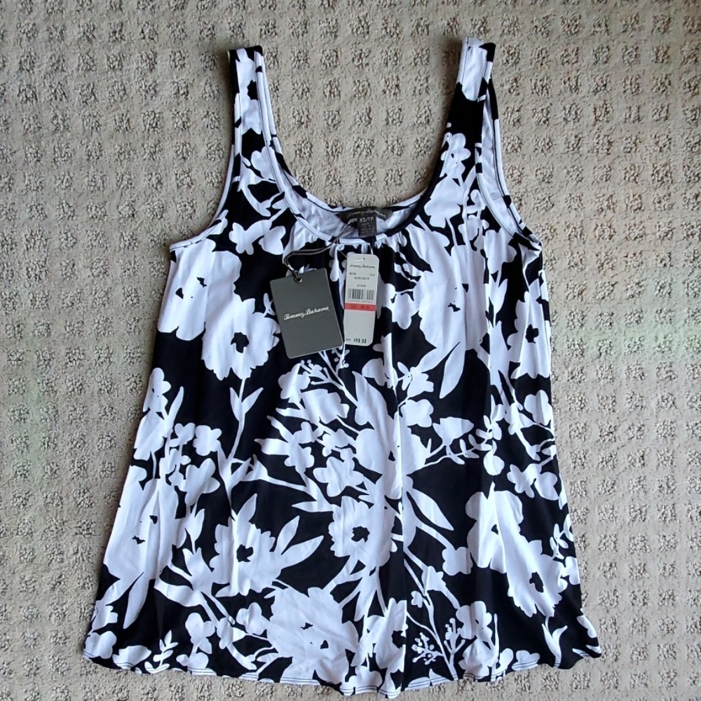 Tommy Bahama Black/White Floral Loose Tank size XS